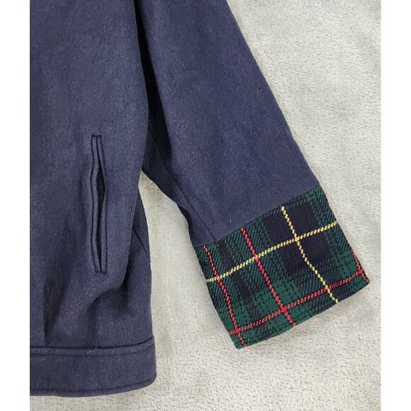 Herman Kay Jacket Womens Size 10 Blue Wool Blend Full Zip Button Hooded Overcoat - Picture 9 of 11